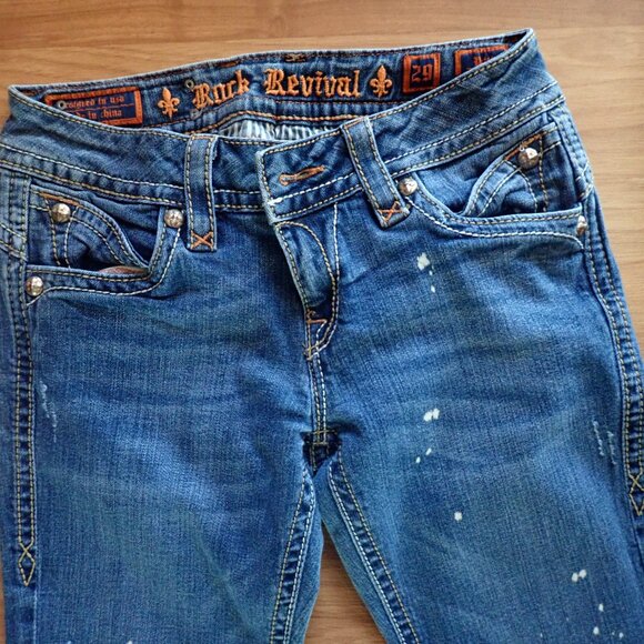 NWOT WOMEN'S Rock Revival Destroyed "PATTI" Flap Pocket Boot Jeans 29x31 Stretch - Picture 4 of 5